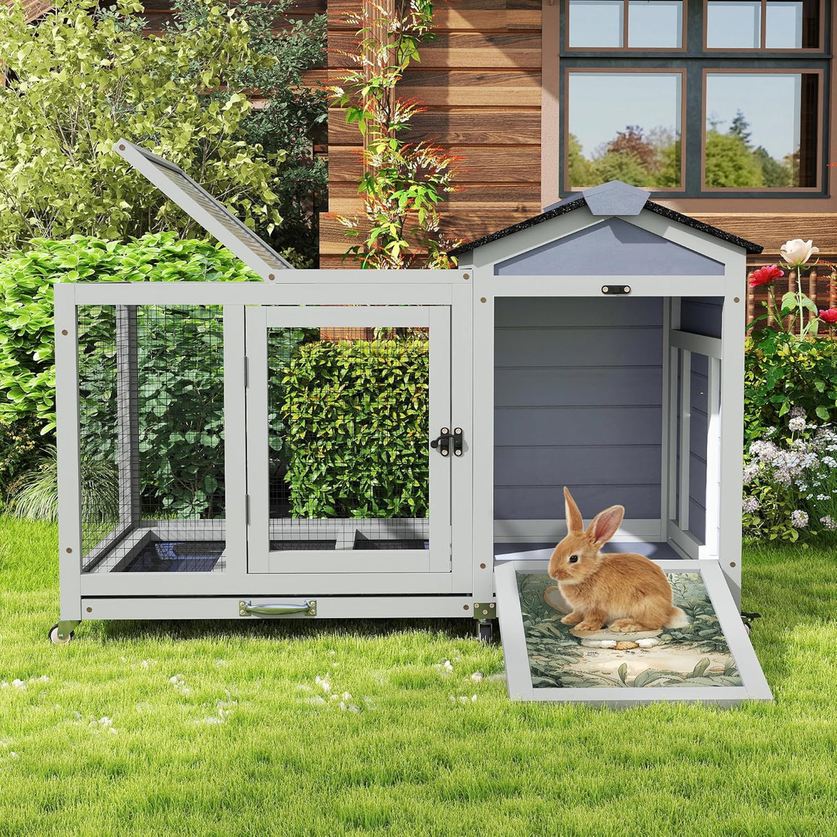 COZIWOW 39inches Assembled Wood Rabbit Hutch Indoor，Wide Space Small Animal Houses with Removable