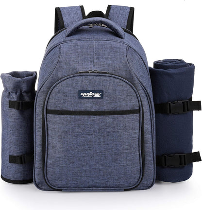 Apollo Walker Picnic Backpack Bag for 2 Person with Cooler Compartment, Detachable Bottle/Wine