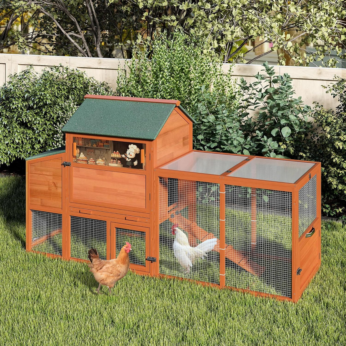 COZIWOW 82" Large Wooden Chicken Coop, Outdoor Rabbit Hutch with Wheels, Sunshine Board, Asphalt