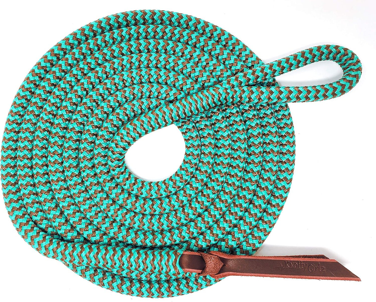 Double Braid Lead Rope with Eye Splice Loop, 12-14FT Lengths (Turquoise with Brown, 12 ft.)