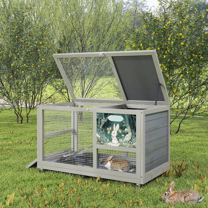 COZIWOW Fashionable Wood 36In Rabbit Hutch Indoor on Wheels Bunny Cage Outdoor Rabbit Cage with